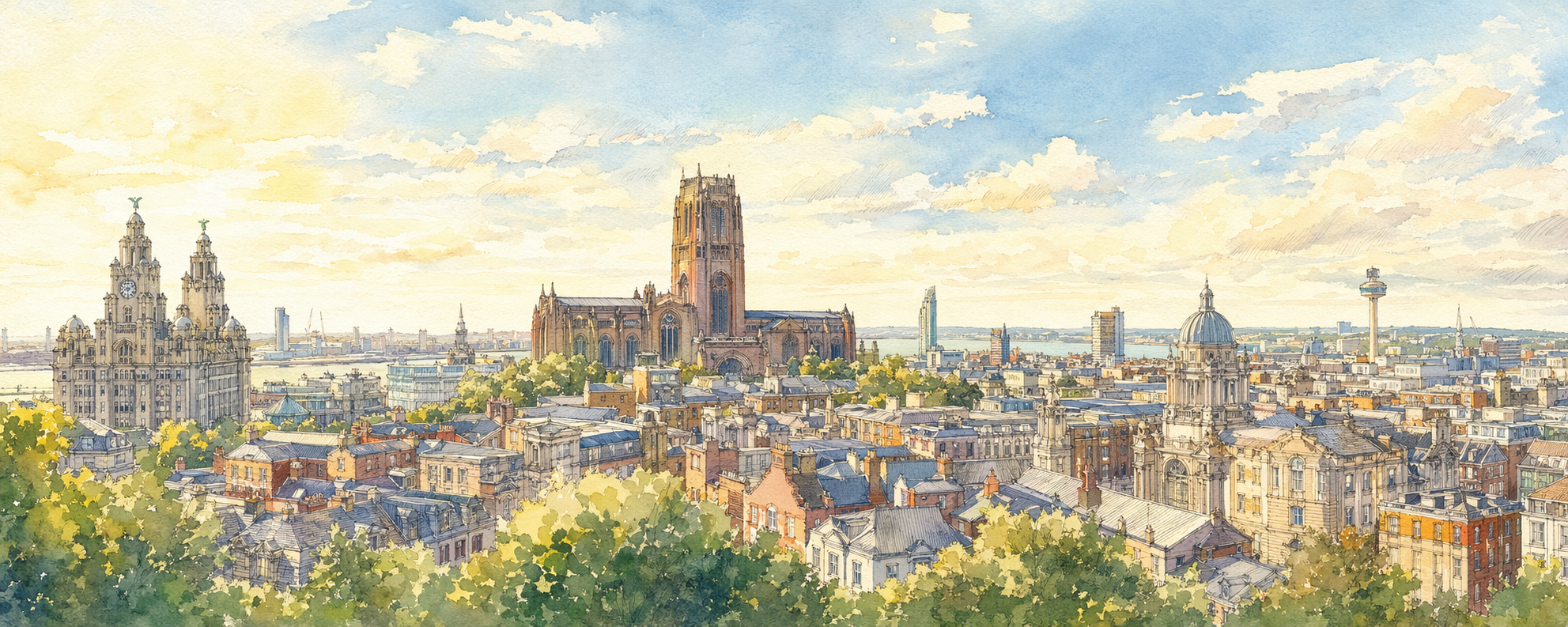 Hand-drawn Liverpool skyline